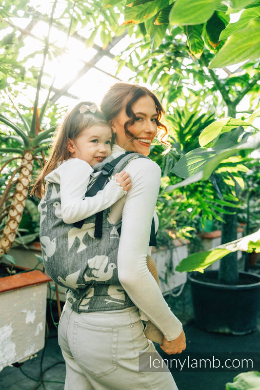 Nosidełko LennyPreschool  z tkaniny żakardowej (68% bawełna, 16% len, 16% modal), rozmiar preschool - BIRDY - WHITE NOISE #babywearing