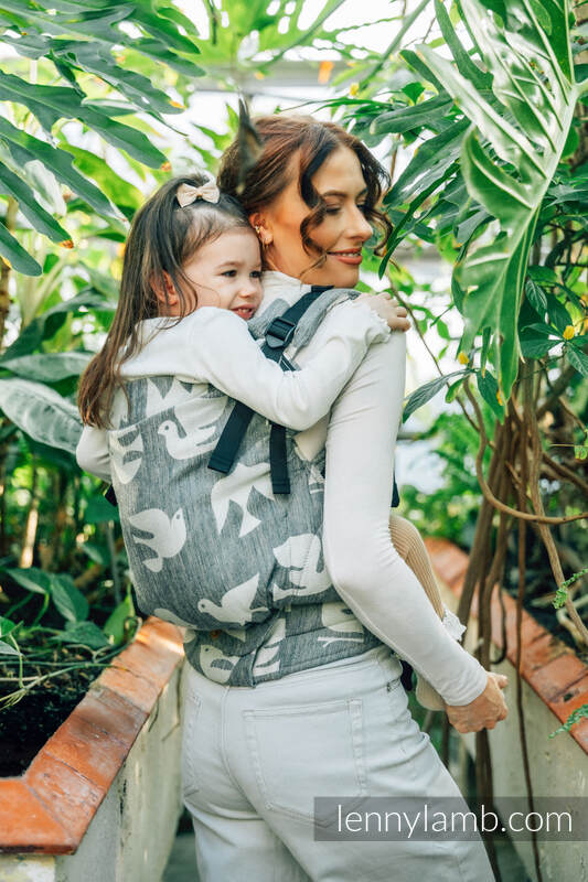 Mochila LennyPreschool, talla preschool, tejido jaqurad (68% algodón, 16% lino, 16% modal) - BIRDY - WHITE NOISE #babywearing