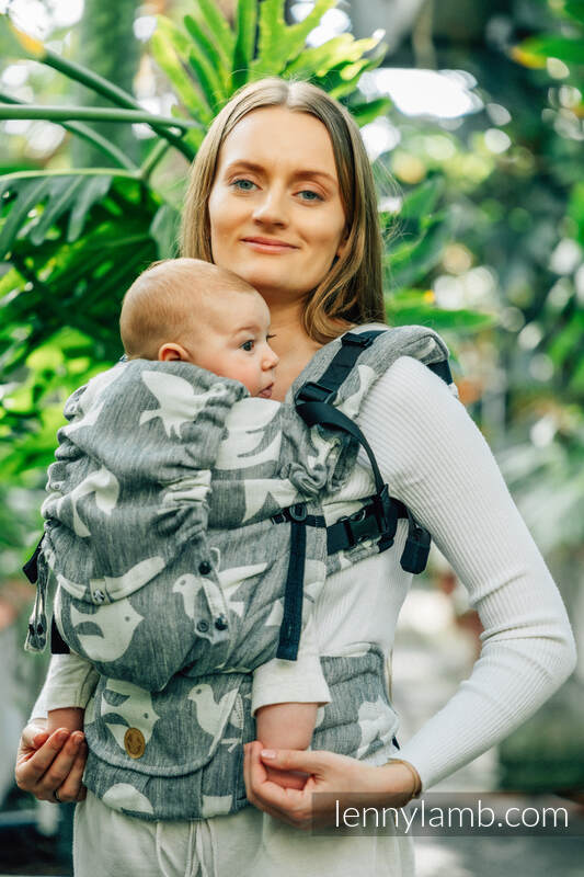 Marsupio LennyUpGrade, misura Standard, tessitura jacquard, (68% cotone, 16% lino 16% modal) - BIRDY - WHITE NOISE #babywearing