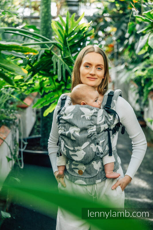 Nosidełko LennyUpGrade  z tkaniny żakardowej (68% bawełna, 16% len, 16% modal) , rozmiar standard - BIRDY - WHITE NOISE #babywearing