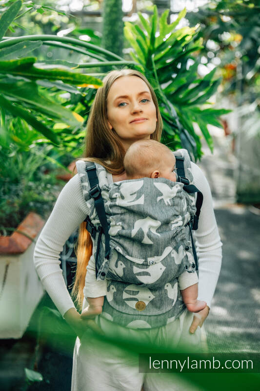 Mochila LennyUpGrade, talla estándar, tejido jaqurad (68% algodón, 16% lino, 16% modal) - BIRDY - WHITE NOISE #babywearing