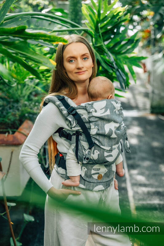 Marsupio LennyUpGrade, misura Standard, tessitura jacquard, (68% cotone, 16% lino 16% modal) - BIRDY - WHITE NOISE #babywearing