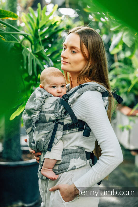 LennyUpGrade Carrier, Standard Size, jacquard weave (68% cotton 16% linen 16% modal) - BIRDY - WHITE NOISE #babywearing