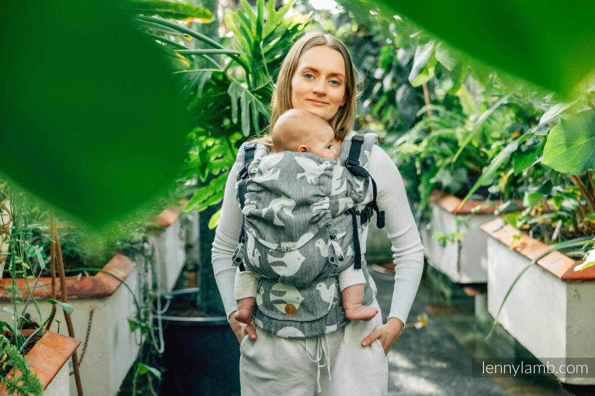 LennyUpGrade Carrier, Standard Size, jacquard weave (68% cotton 16% linen 16% modal) - BIRDY - WHITE NOISE #babywearing