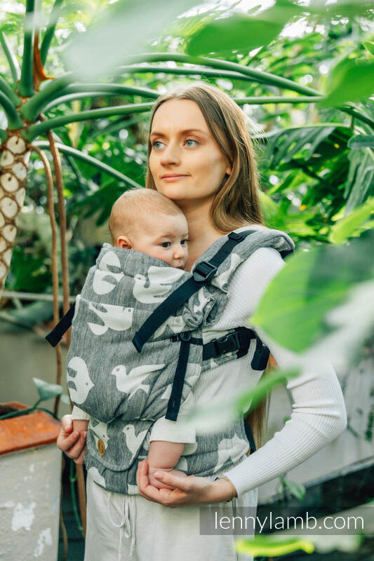 Mochila LennyUpGrade, talla estándar, tejido jaqurad (68% algodón, 16% lino, 16% modal) - BIRDY - WHITE NOISE #babywearing