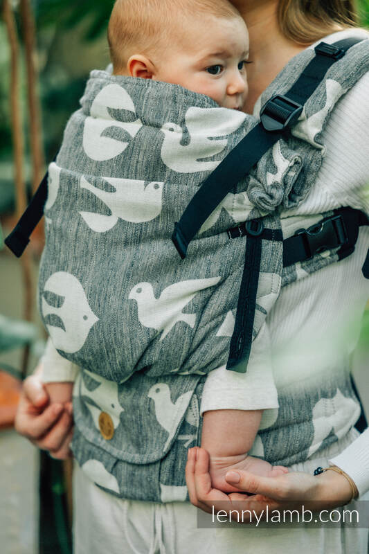 Mochila LennyUpGrade, talla estándar, tejido jaqurad (68% algodón, 16% lino, 16% modal) - BIRDY - WHITE NOISE #babywearing