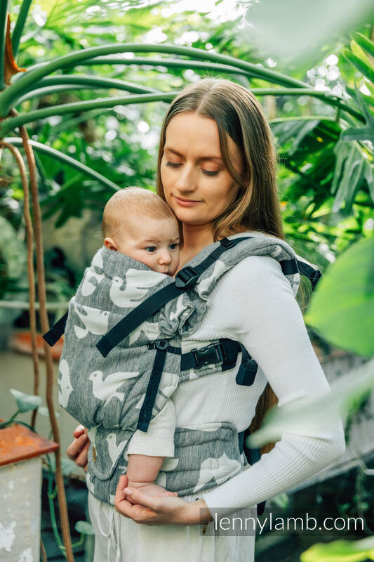 Mochila LennyUpGrade, talla estándar, tejido jaqurad (68% algodón, 16% lino, 16% modal) - BIRDY - WHITE NOISE #babywearing