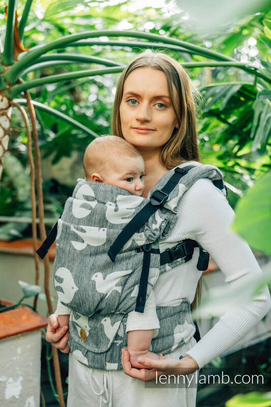 Marsupio LennyUpGrade, misura Standard, tessitura jacquard, (68% cotone, 16% lino 16% modal) - BIRDY - WHITE NOISE #babywearing