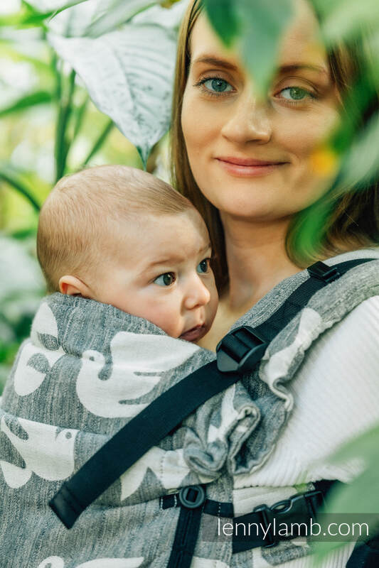 Nosidełko LennyUpGrade  z tkaniny żakardowej (68% bawełna, 16% len, 16% modal) , rozmiar standard - BIRDY - WHITE NOISE #babywearing