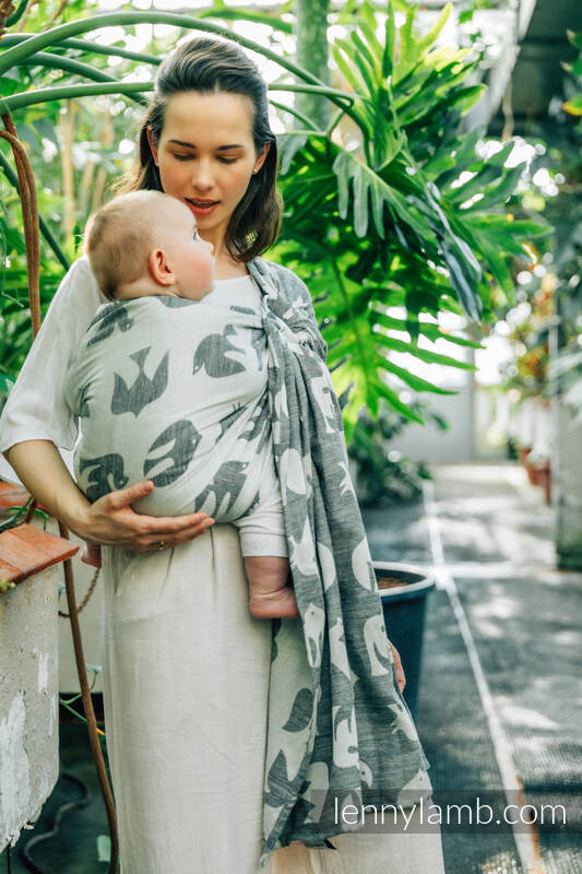 Żakardowa chusta kółkowa do noszenia dzieci, (68% bawełna, 16% len, 16% modal), ramię bez zakładek - BIRDY - WHITE NOISE - standard 1.8m #babywearing