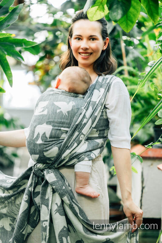 Żakardowa chusta do noszenia dzieci (68% bawełna, 16% len, 16% modal) - BIRDY - WHITE NOISE - rozmiar M #babywearing