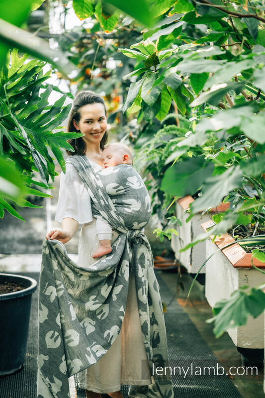 Żakardowa chusta do noszenia dzieci (68% bawełna, 16% len, 16% modal) - BIRDY - WHITE NOISE - rozmiar L #babywearing