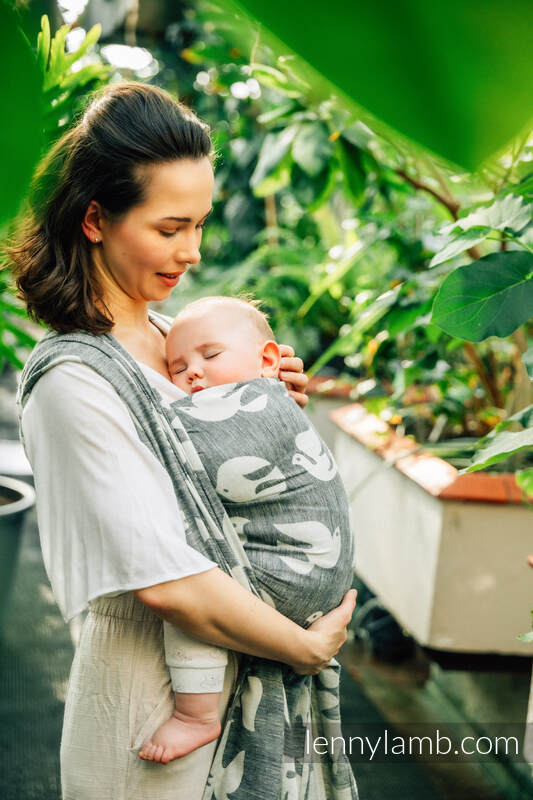 Żakardowa chusta do noszenia dzieci (68% bawełna, 16% len, 16% modal) - BIRDY - WHITE NOISE - rozmiar XS #babywearing