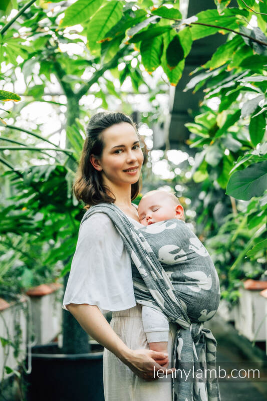 Żakardowa chusta do noszenia dzieci (68% bawełna, 16% len, 16% modal) - BIRDY - WHITE NOISE - rozmiar L #babywearing