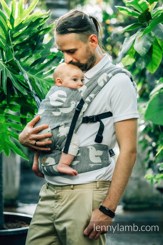 Nosidełko LennyLight z tkaniny żakardowej (68% bawełna, 16% len, 16% modal) , rozmiar standard - BIRDY - WHITE NOISE #babywearing