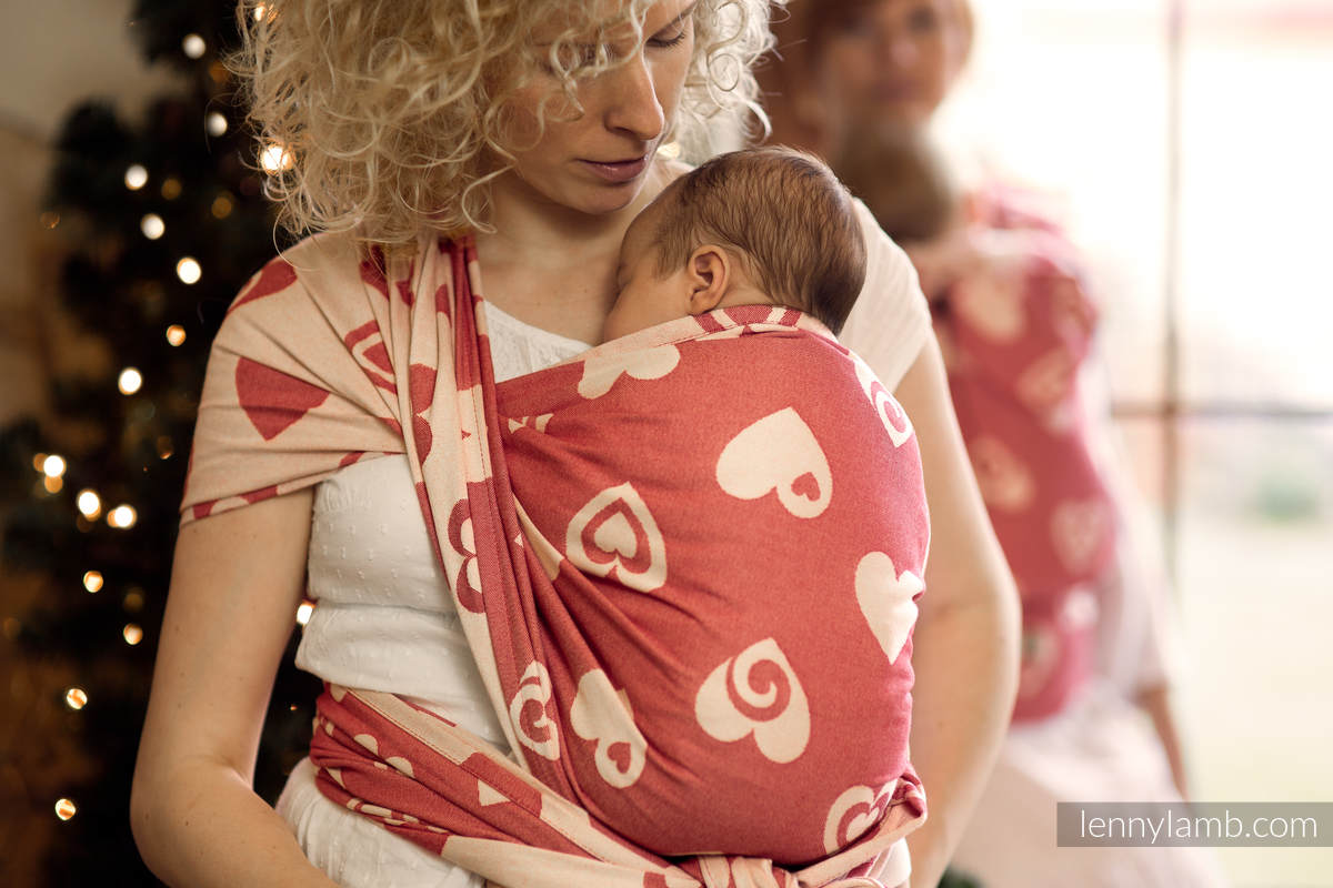 Baby Wrap, Jacquard Weave (100% cotton) - SWEETHEART CORAL and CREME - size M #babywearing