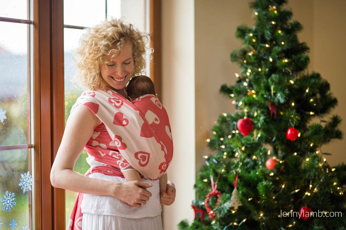 Baby Wrap, Jacquard Weave (100% cotton) - SWEETHEART CORAL and CREME - size S #babywearing