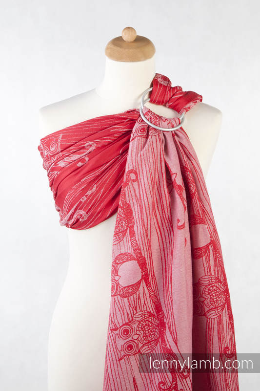 Ringsling, Jacquard Weave (100% cotton), with gathered shoulder - Bubo Owls Red & White - long 2.1m #babywearing