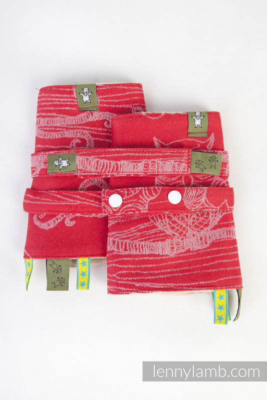 Drool Pads & Reach Straps Set, (60% cotton, 40% polyester) - Bubo Owls Red & White #babywearing