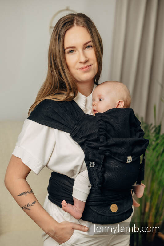 LennyHybrid - porta-bebé de meia fivela, Tamanho Padrão, LITTLE HERRINGBONE - EBONY BLACK  #babywearing