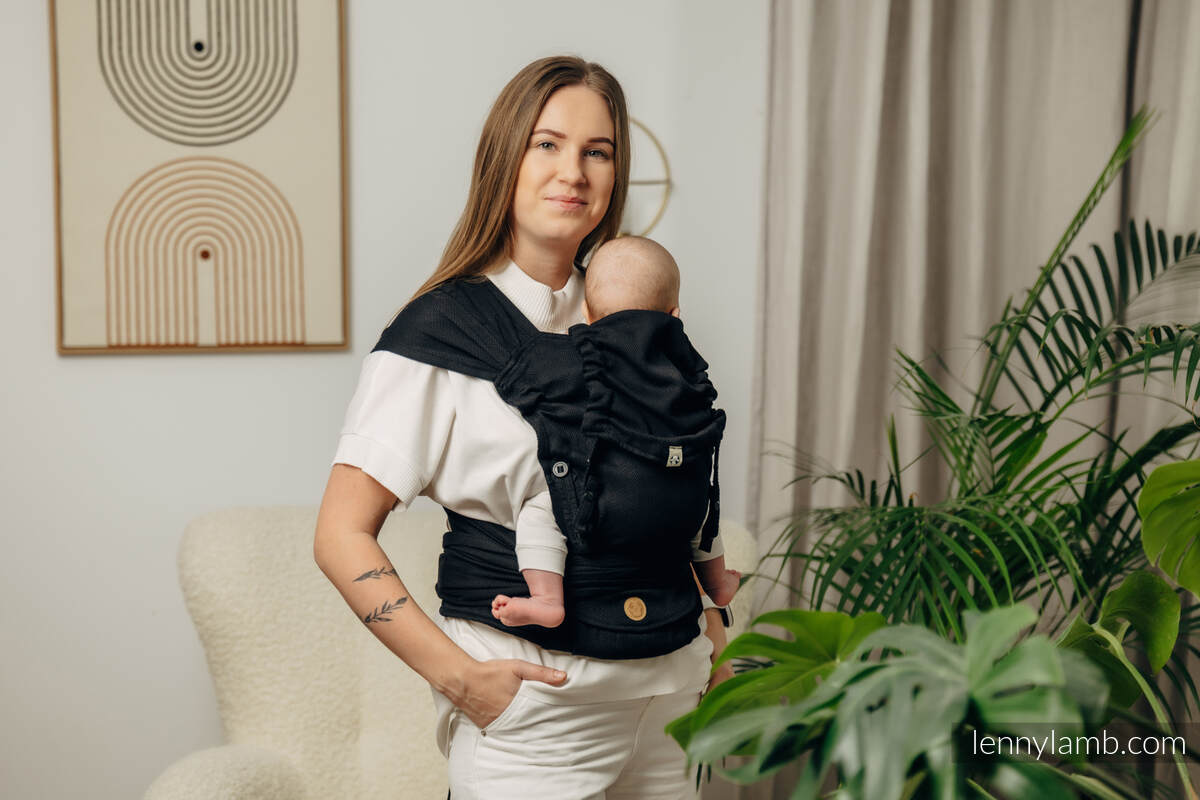 LennyHybrid - porta-bebé de meia fivela, Tamanho Padrão, LITTLE HERRINGBONE - EBONY BLACK  #babywearing