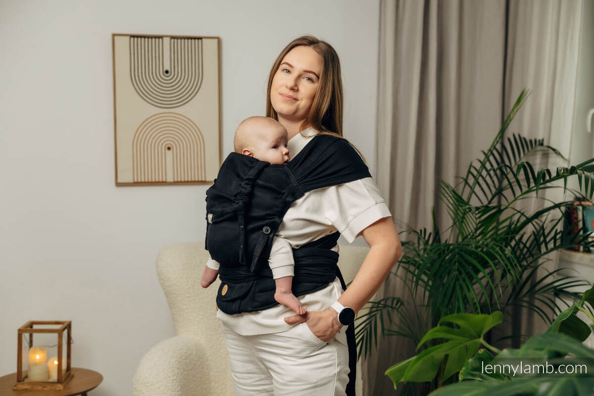 LennyHybrid - porta-bebé de meia fivela, Tamanho Padrão, LITTLE HERRINGBONE - EBONY BLACK  #babywearing