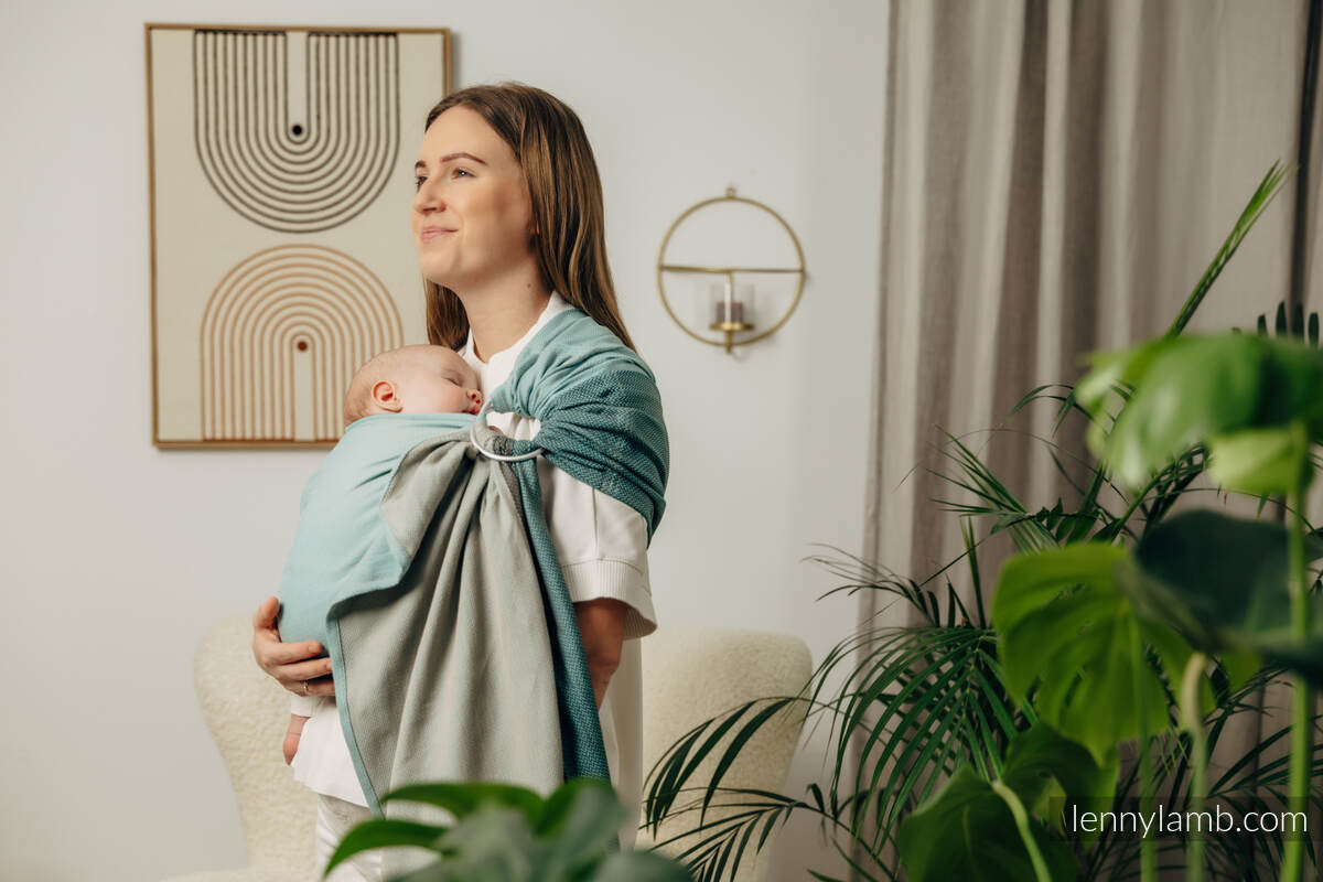 Sling de argolas, Tamanho Padrão 1,8m, LITTLE HERRINGBONE - BABY MINT  #babywearing