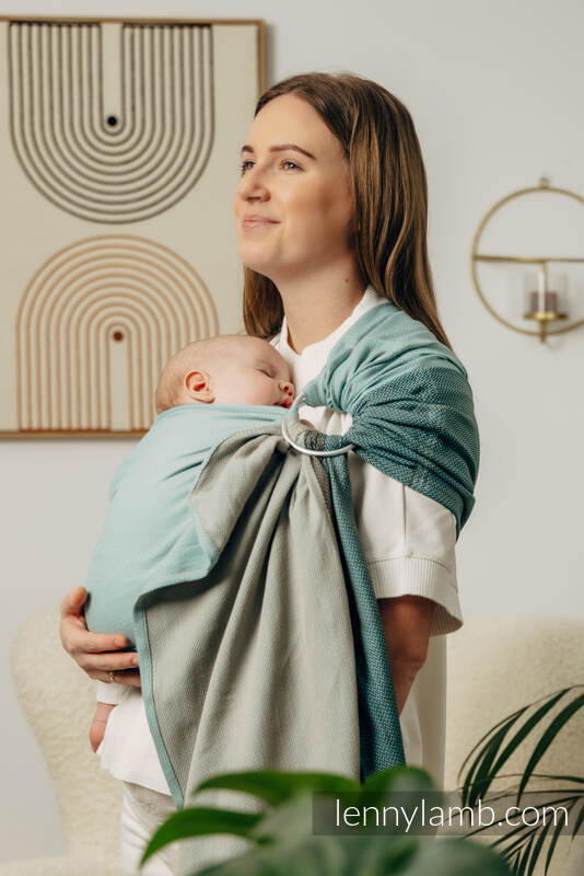 Sling de argolas, Tamanho Padrão 1,8m, LITTLE HERRINGBONE - BABY MINT  #babywearing