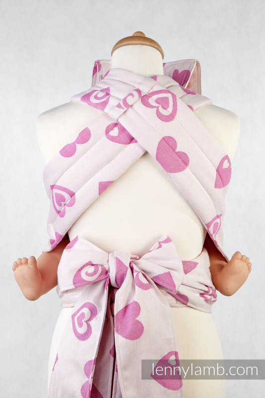 Nosidełko dla dzieci MEI-TAI TODDLER z kapturkiem, bawełna, splot żakardowy, SERDUSZKA RÓŻ z KREMEM, Rewers #babywearing