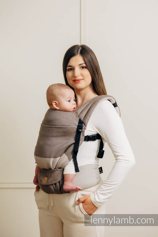 Mochila LennyLight, talla estándar, tejido herringbone 100% algodón - LITTLE HERRINGBONE BABY CAFFE LATTE #babywearing
