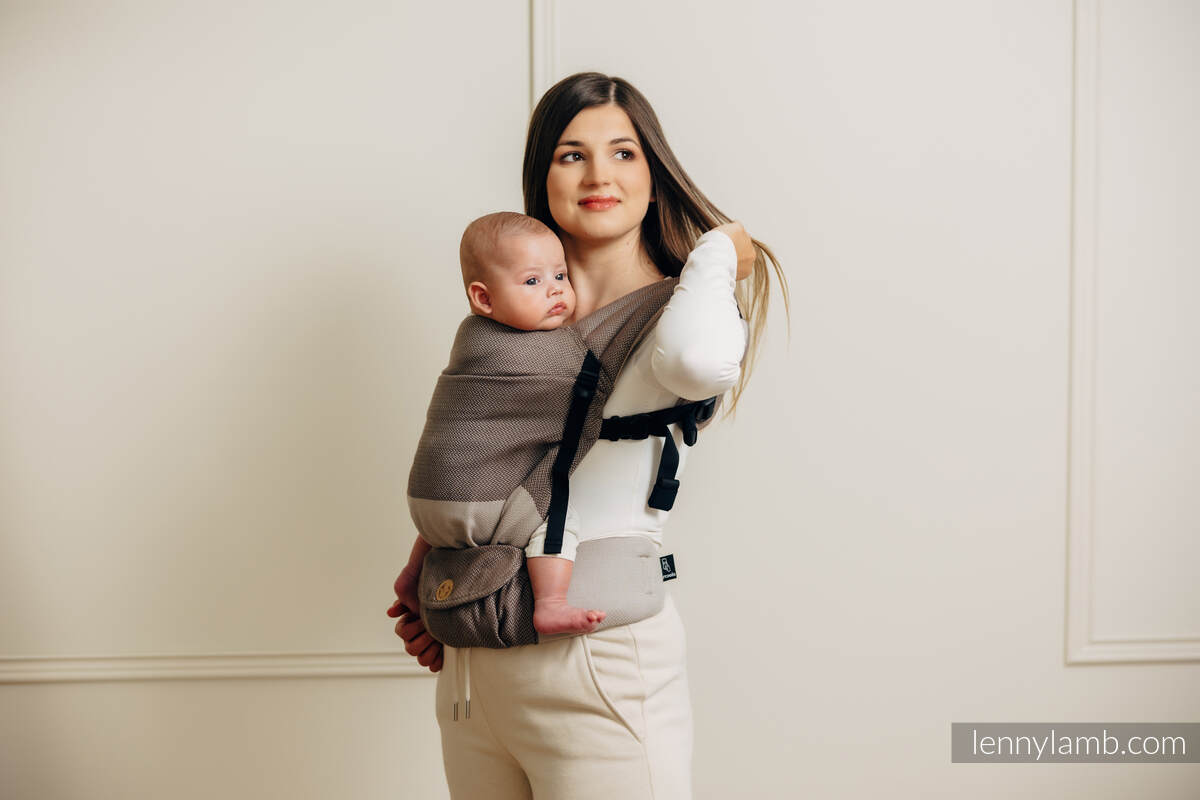 Mochila LennyLight, talla estándar, tejido herringbone 100% algodón - LITTLE HERRINGBONE BABY CAFFE LATTE #babywearing