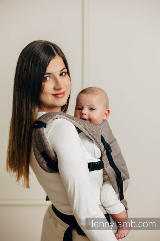 Mochila LennyLight, talla estándar, tejido herringbone 100% algodón - LITTLE HERRINGBONE BABY CAFFE LATTE #babywearing