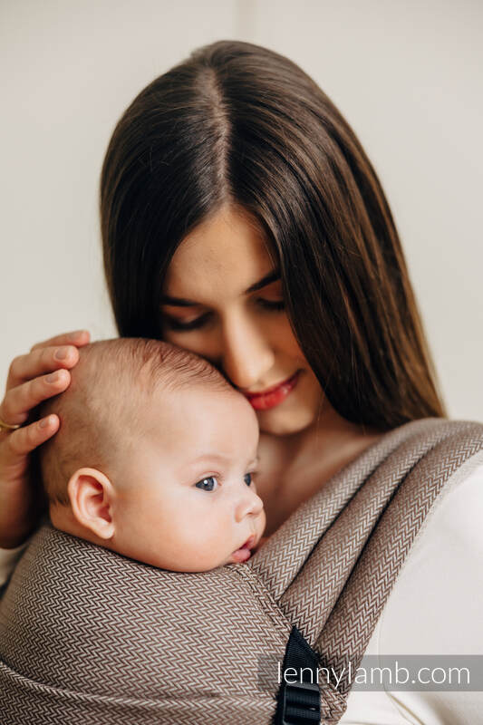 Mochila LennyLight, talla estándar, tejido herringbone 100% algodón - LITTLE HERRINGBONE BABY CAFFE LATTE #babywearing