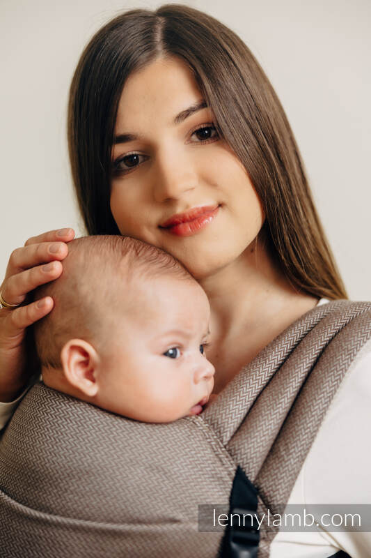 Mochila LennyLight, talla estándar, tejido herringbone 100% algodón - LITTLE HERRINGBONE BABY CAFFE LATTE #babywearing