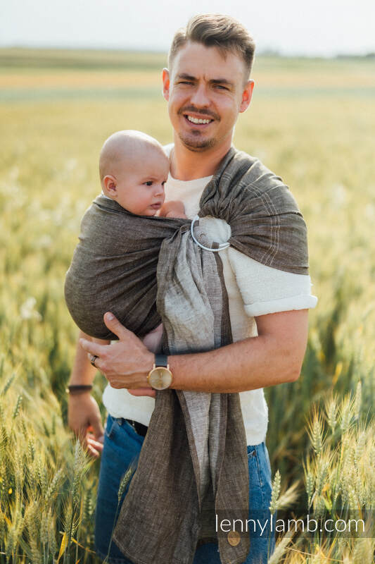 Ring Sling, Chevron Weave, with gathered shoulder (100% linen) - ARROW - WOOD - standard 1.8m #babywearing