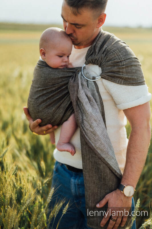 Ring Sling, Chevron Weave, with gathered shoulder (100% linen) - ARROW - WOOD - standard 1.8m #babywearing