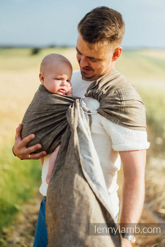 Ring Sling, Chevron Weave, with gathered shoulder (100% linen) - ARROW - WOOD - standard 1.8m #babywearing