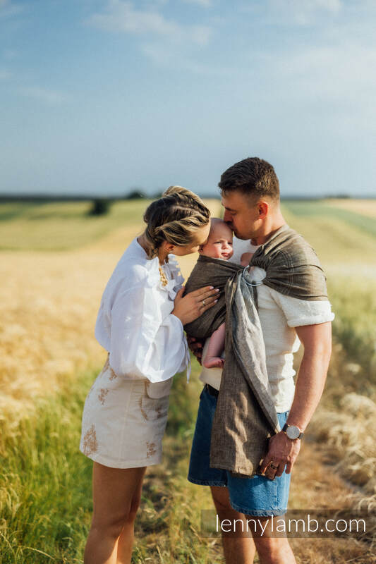 Ring Sling, Chevron Weave, with gathered shoulder (100% linen) - ARROW - WOOD - standard 1.8m #babywearing