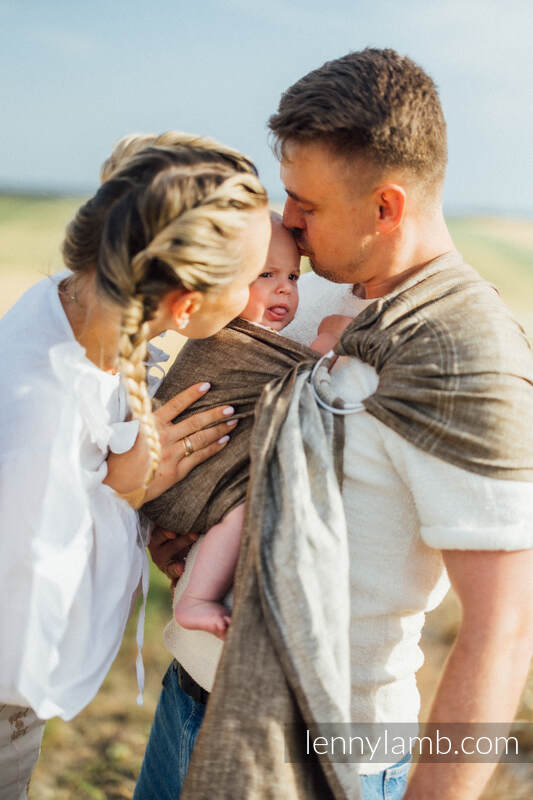Ring Sling, Chevron Weave, with gathered shoulder (100% linen) - ARROW - WOOD - standard 1.8m #babywearing