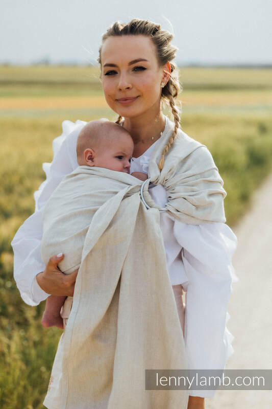 Ring Sling, Chevron Weave, with gathered shoulder (100% linen) - ARROW - WHISPER - standard 1.8m #babywearing
