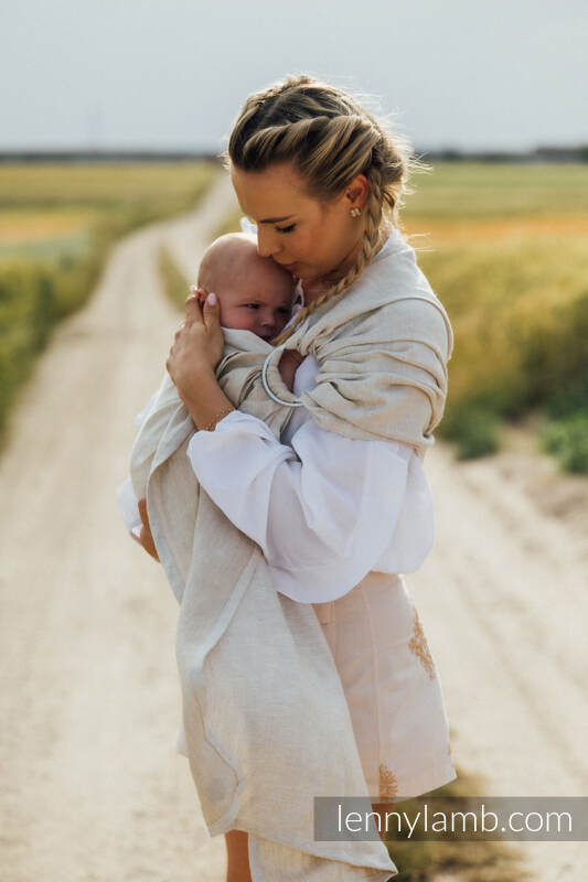 Ring Sling, Chevron Weave, with gathered shoulder (100% linen) - ARROW - WHISPER - standard 1.8m #babywearing