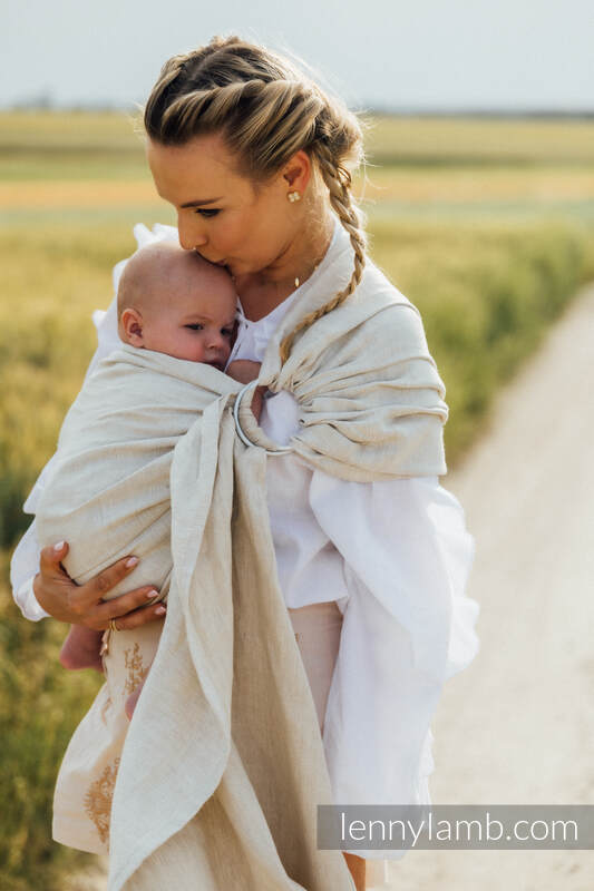 Ring Sling, Chevron Weave, with gathered shoulder (100% linen) - ARROW - WHISPER - standard 1.8m #babywearing