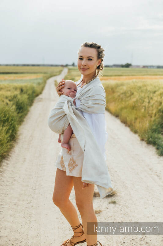 Ring Sling, Chevron Weave, with gathered shoulder (100% linen) - ARROW - WHISPER - standard 1.8m #babywearing