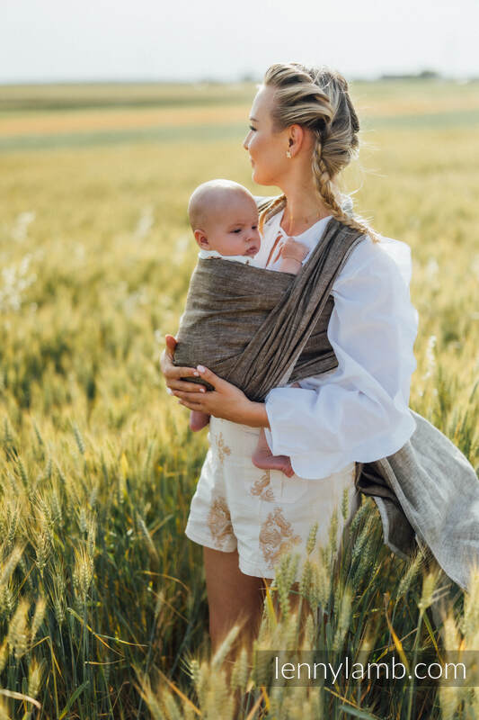 Baby Wrap, chevron weave (100% linen) - ARROW - WOOD - size M #babywearing
