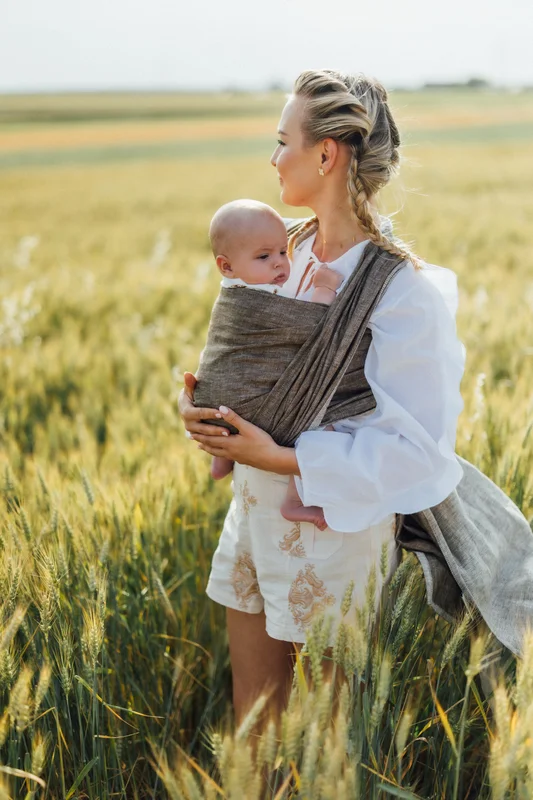 Baby Wrap, chevron weave (100% linen) - ARROW - WOOD - size S #babywearing