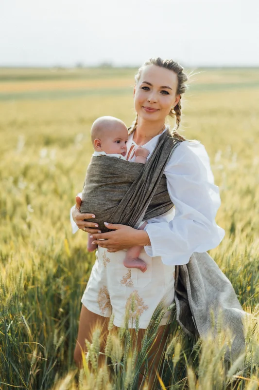 Baby Wrap, chevron weave (100% linen) - ARROW - WOOD - size S #babywearing