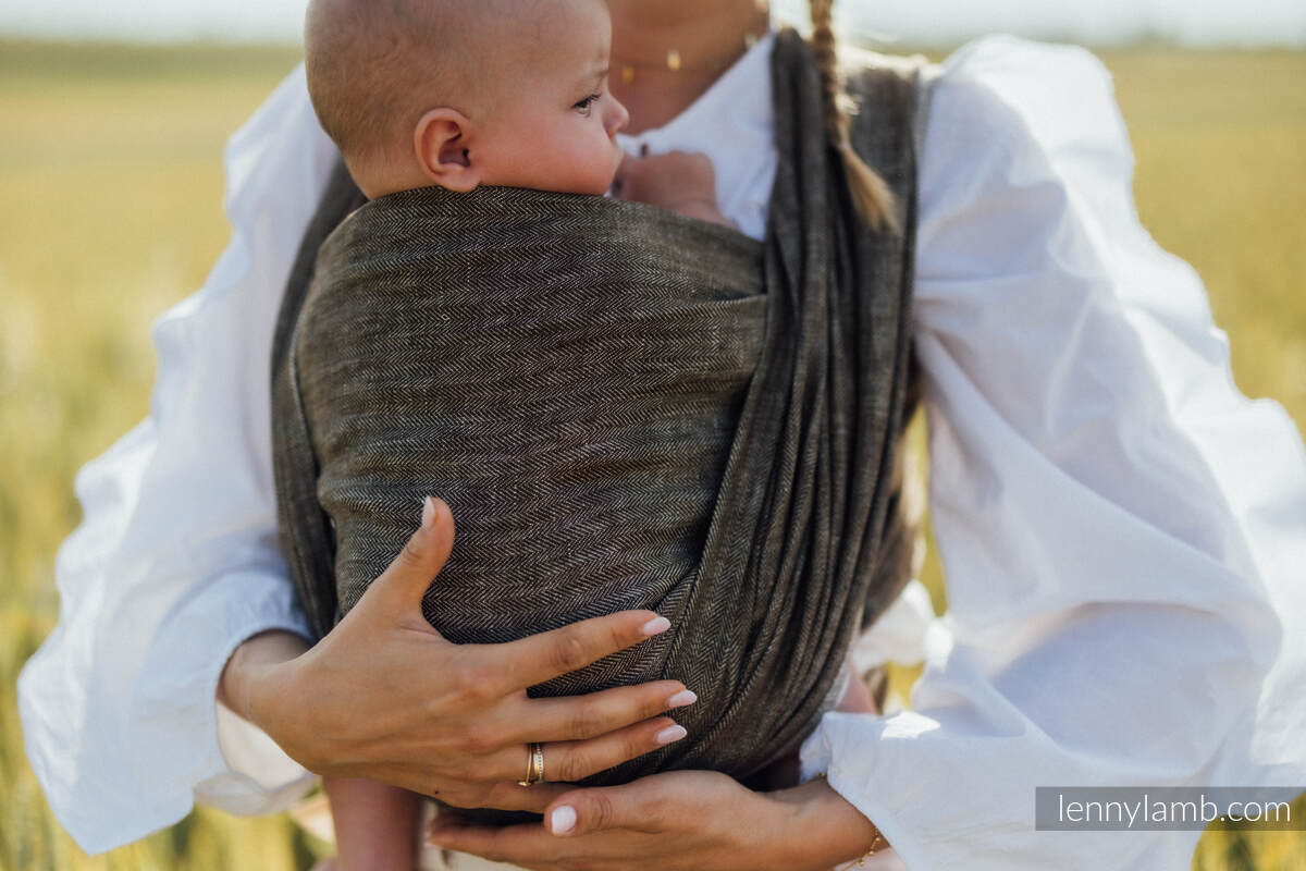 Baby Wrap, chevron weave (100% linen) - ARROW - WOOD - size M #babywearing