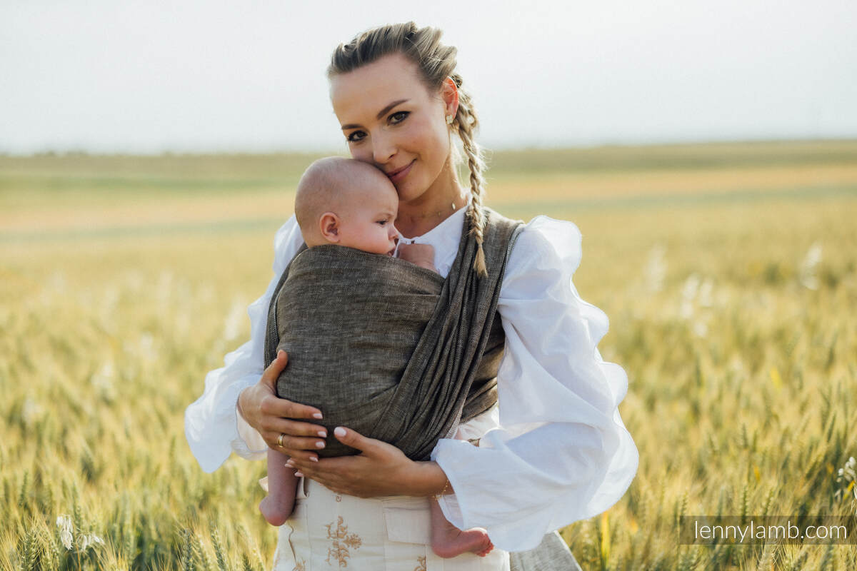 Baby Wrap, chevron weave (100% linen) - ARROW - WOOD - size M #babywearing