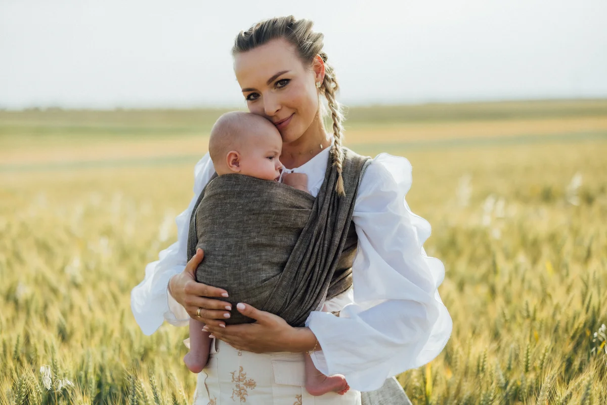 Baby Wrap, chevron weave (100% linen) - ARROW - WOOD - size S #babywearing