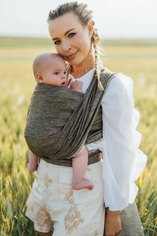 Baby Wrap, chevron weave (100% linen) - ARROW - WOOD - size S #babywearing